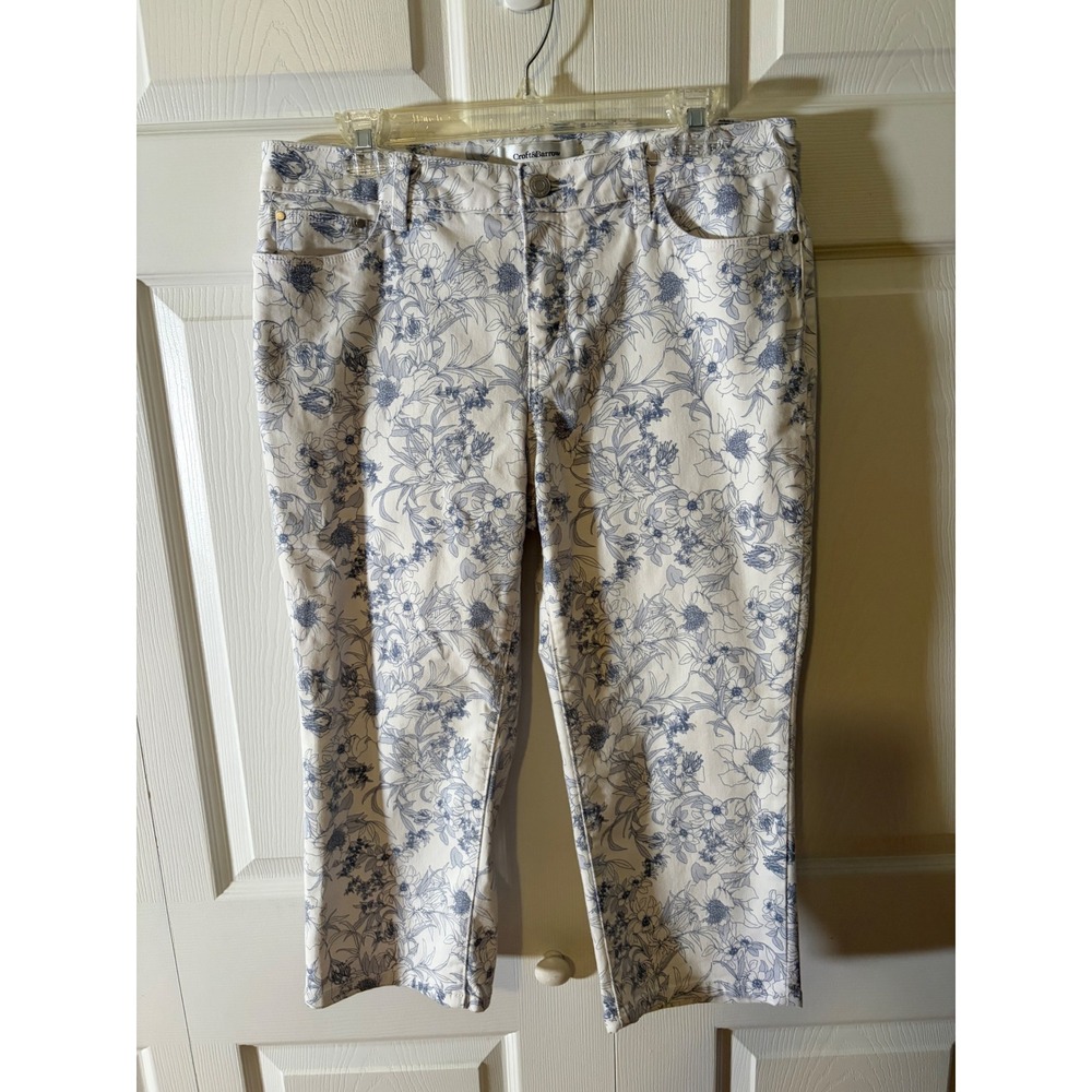 Croft & Barrow Womens Blue Floral White Stretch Capri Crop Pants Size 
12